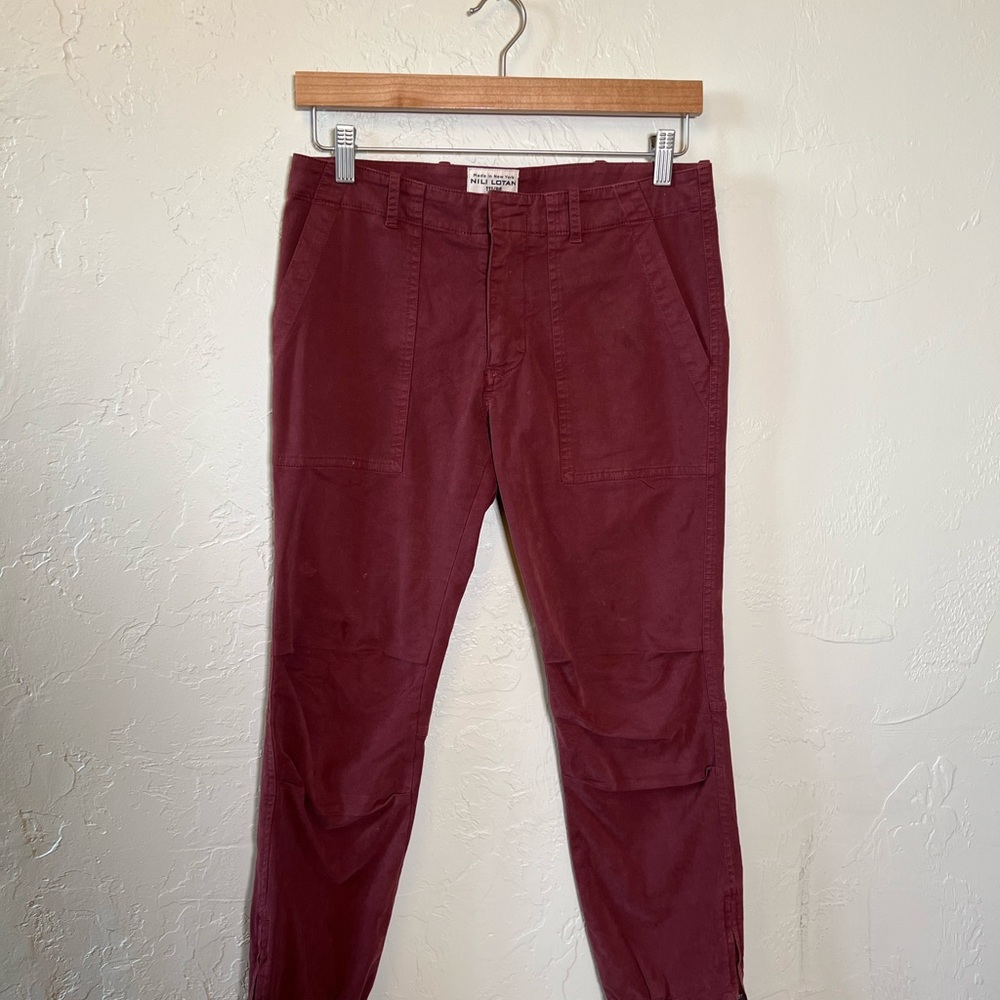 Nili Lotan Cargo Jogger Pants Size 2 Burgundy Made in USA